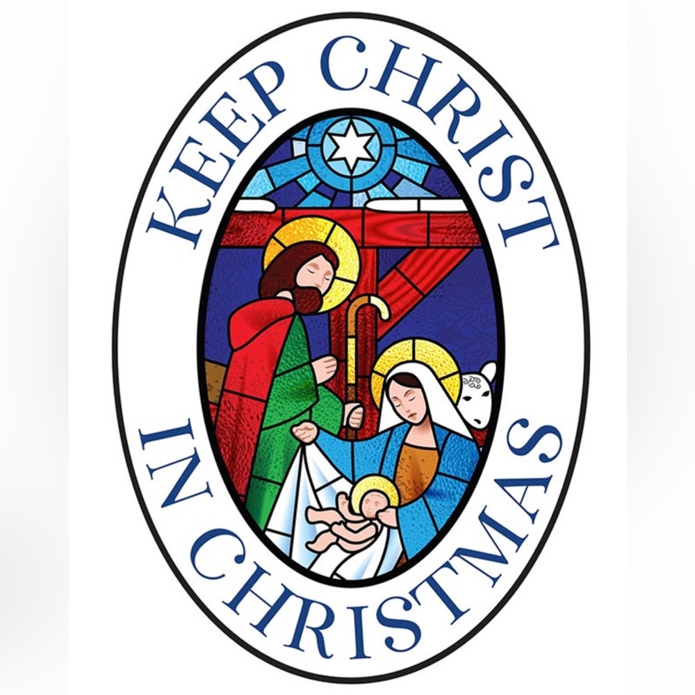 Set of 2 Nativity scene stain glass look Keep Christ in Christmas car magnets